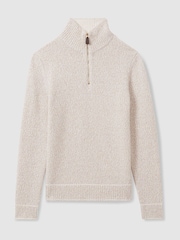 Reiss Oatmeal/White Jamieson Marled Cotton and Wool Funnel-Neck Jumper - Image 2 of 5