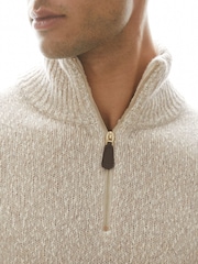 Reiss Oatmeal/White Jamieson Marled Cotton and Wool Funnel-Neck Jumper - Image 3 of 5