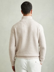 Reiss Oatmeal/White Jamieson Marled Cotton and Wool Funnel-Neck Jumper - Image 4 of 5