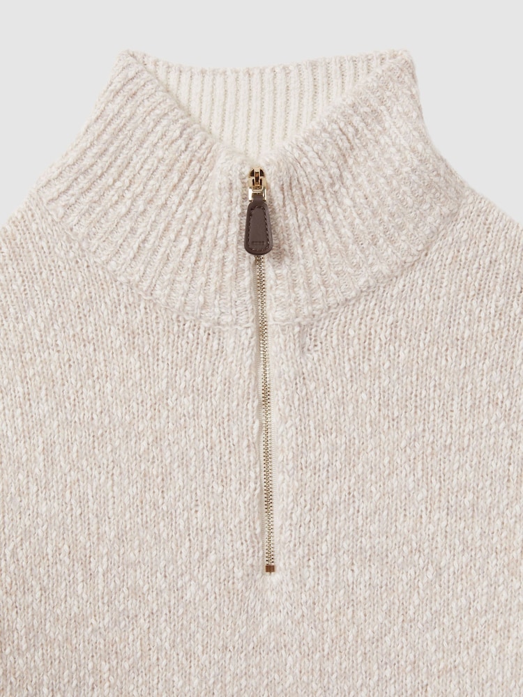 Reiss Oatmeal/White Jamieson Marled Cotton and Wool Funnel-Neck Jumper - Image 5 of 5