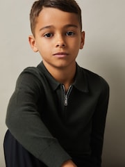 Reiss Green Robertson Merino Wool Zip Neck Polo Shirt - Image 3 of 4