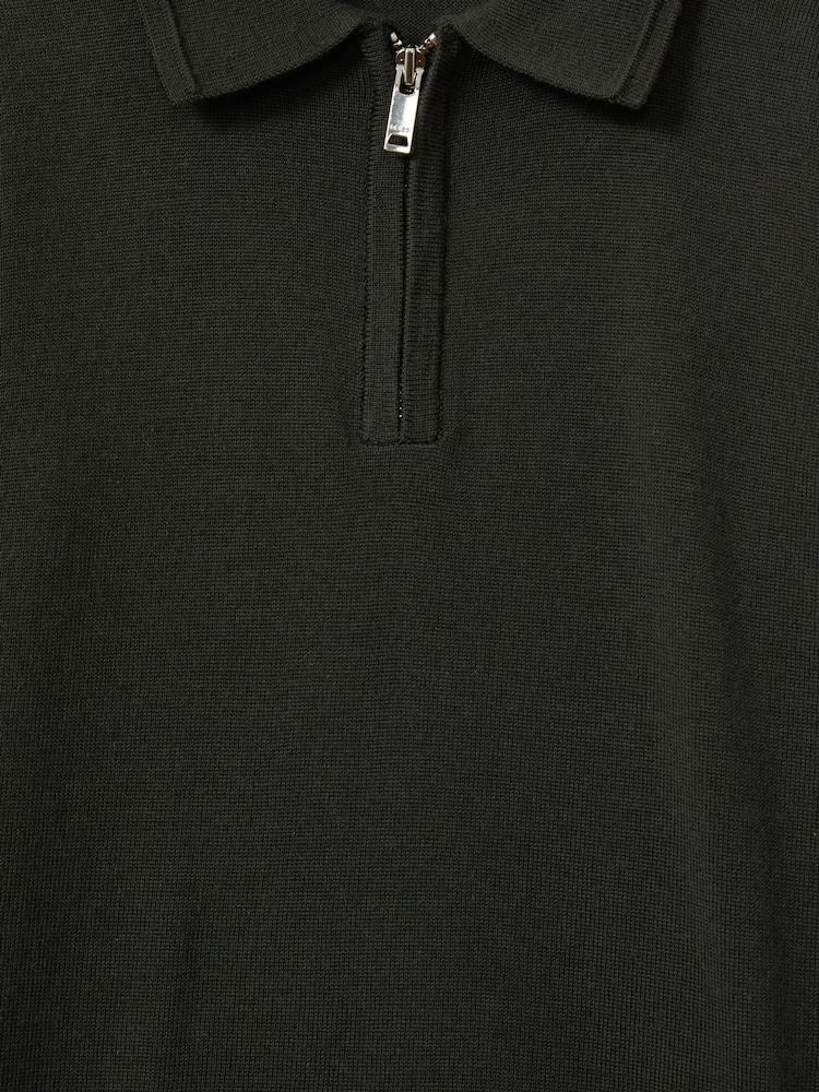 Reiss Green Robertson Merino Wool Zip Neck Polo Shirt - Image 4 of 4