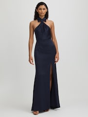 Halston атлас бретелька на шею платье макси - Image 1 of 5