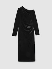 Reiss Black Brooke Off-the-Shoulder Velvet Dress - Image 2 of 5