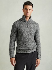 Reiss Black/White Jamieson Marled Cotton and Wool Funnel-Neck Jumper - Image 1 of 6