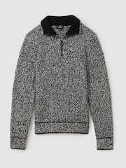 Reiss Black/White Jamieson Marled Cotton and Wool Funnel-Neck Jumper - Image 2 of 6