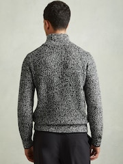 Reiss Black/White Jamieson Marled Cotton and Wool Funnel-Neck Jumper - Image 4 of 6