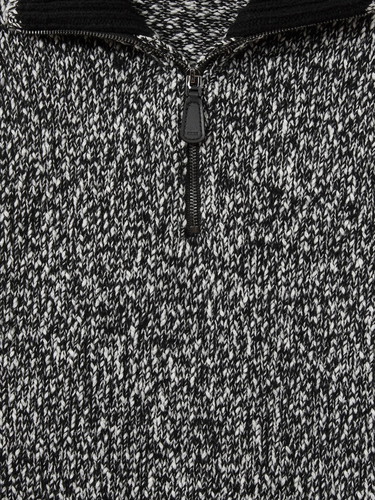 Reiss Black/White Jamieson Marled Cotton and Wool Funnel-Neck Jumper - Image 6 of 6
