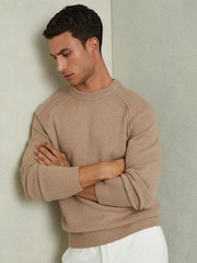 Reiss Camel Brown Cloud Wool-Blend Raglan-Sleeve Jumper - Image 1 of 5