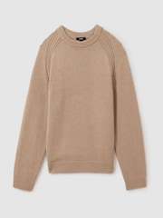 Reiss Camel Brown Cloud Wool-Blend Raglan-Sleeve Jumper - Image 2 of 5
