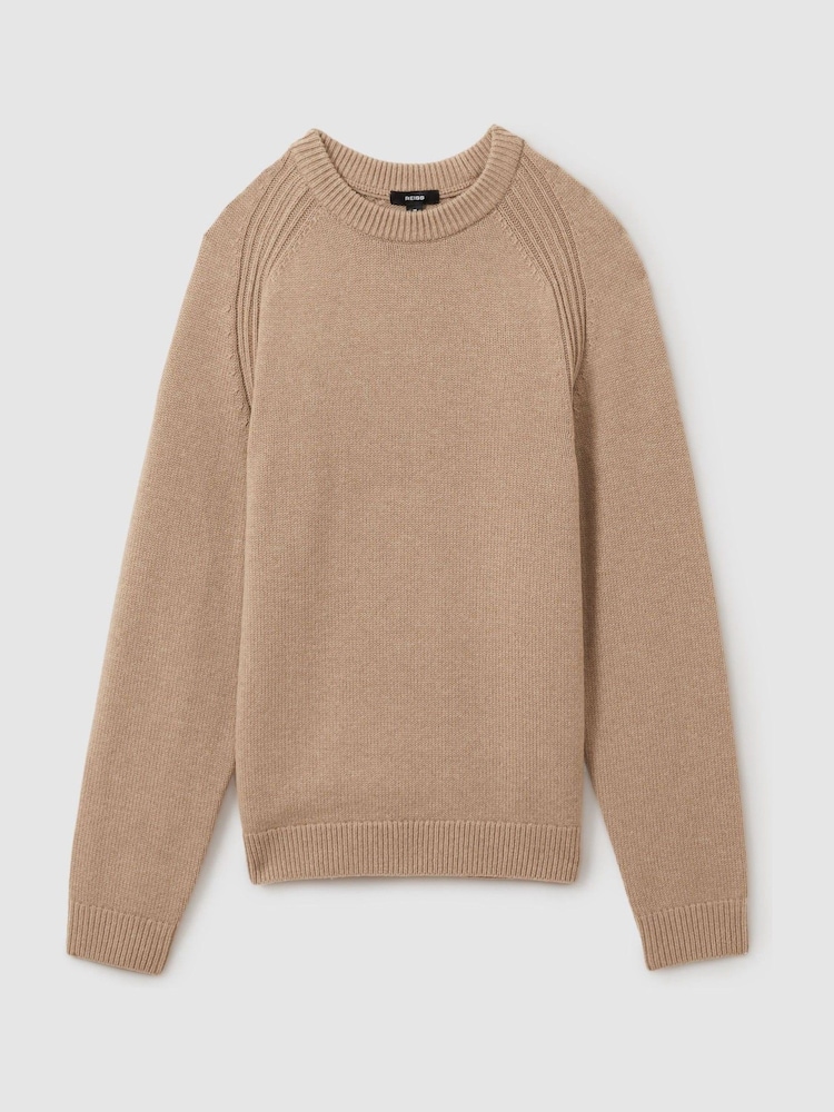Reiss Camel Brown Cloud Wool-Blend Raglan-Sleeve Jumper - Image 2 of 5