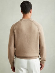 Reiss Camel Brown Cloud Wool-Blend Raglan-Sleeve Jumper - Image 4 of 5