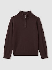 Reiss Dark Bordeaux Blackhall 13-14 yrs Merino Wool Half-Zip Funnel Neck Jumper - Image 1 of 4