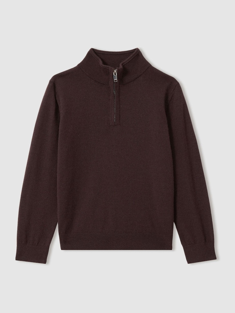 Reiss Dark Bordeaux Blackhall 13-14 yrs Merino Wool Half-Zip Funnel Neck Jumper - Image 1 of 4
