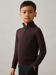 Reiss Dark Bordeaux Blackhall 13-14 yrs Merino Wool Half-Zip Funnel Neck Jumper - Image 2 of 4