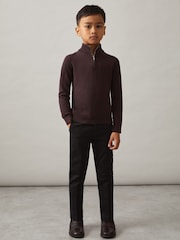 Reiss Dark Bordeaux Blackhall 13-14 yrs Merino Wool Half-Zip Funnel Neck Jumper - Image 3 of 4