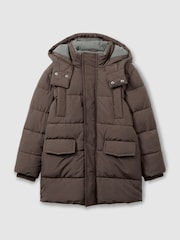 Reiss Chocolate Brown Carston 13-14 yrs Patch-Pocket Quilted Puffer Jacket - Image 2 of 4