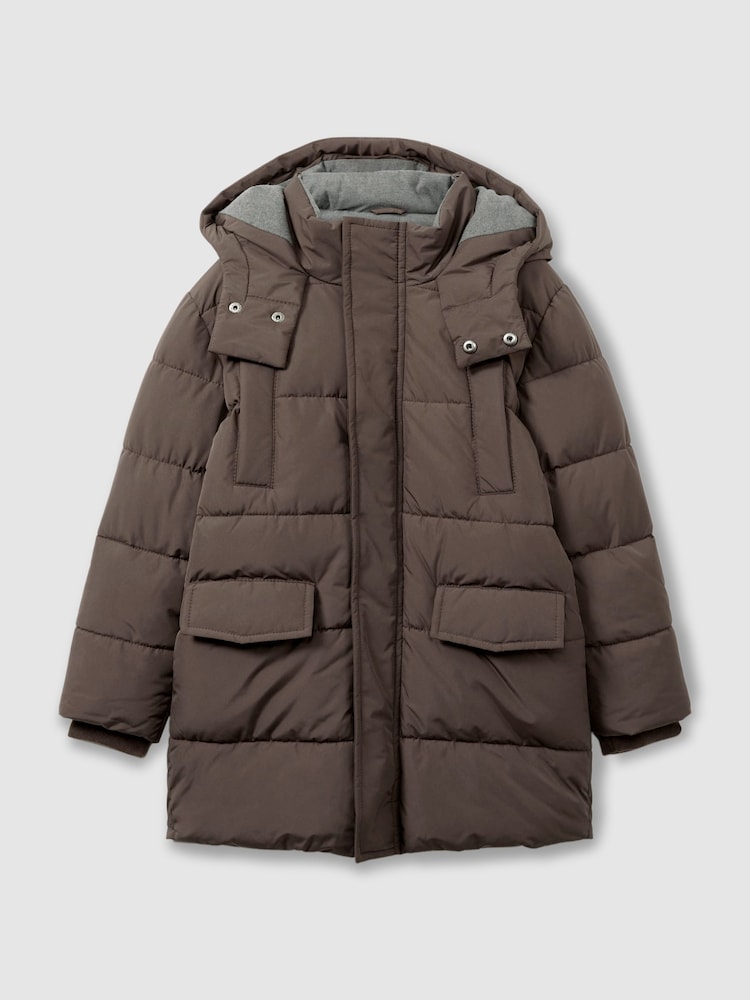 Reiss Chocolate Brown Carston 13-14 yrs Patch-Pocket Quilted Puffer Jacket - Image 2 of 4