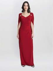 Gina Bacconi Red Jenna Draped Back Shoulder Maxi Dress - Image 1 of 5
