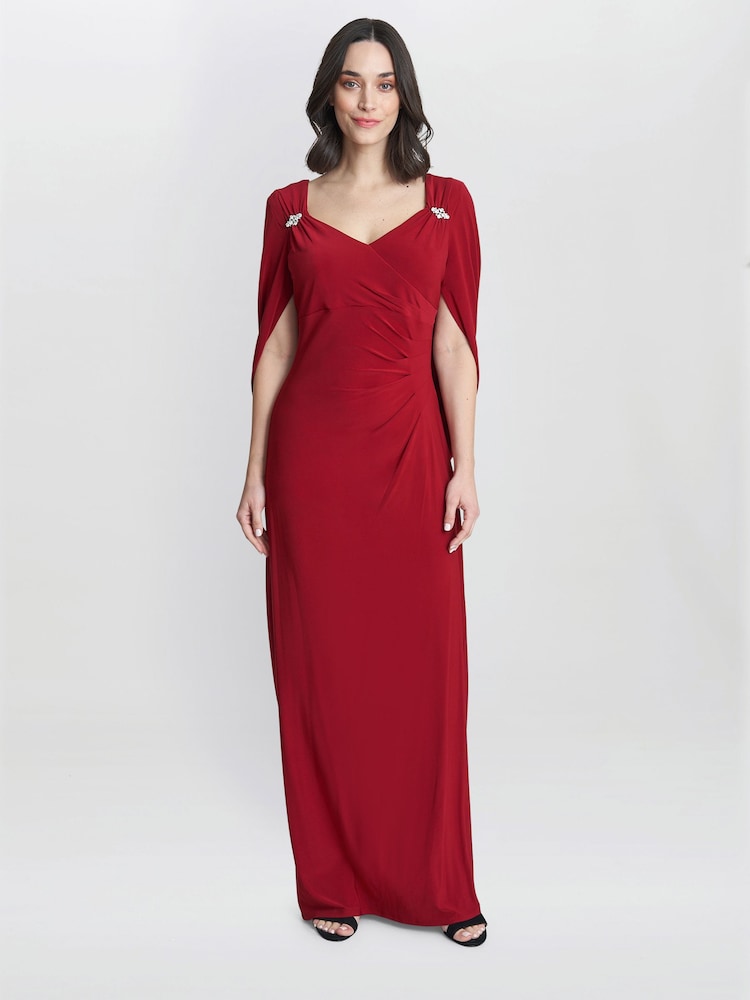 Vestido largo rojo con hombros drapeados y espalda Jenna de Gina Bacconi - Imagen 1 de 5 Vestido largo rojo con hombros drapeados y espalda Jenna de Gina Bacconi - Imagen 1 de 5