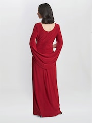 Gina Bacconi Red Jenna Draped Back Shoulder Maxi Dress - Image 2 of 5