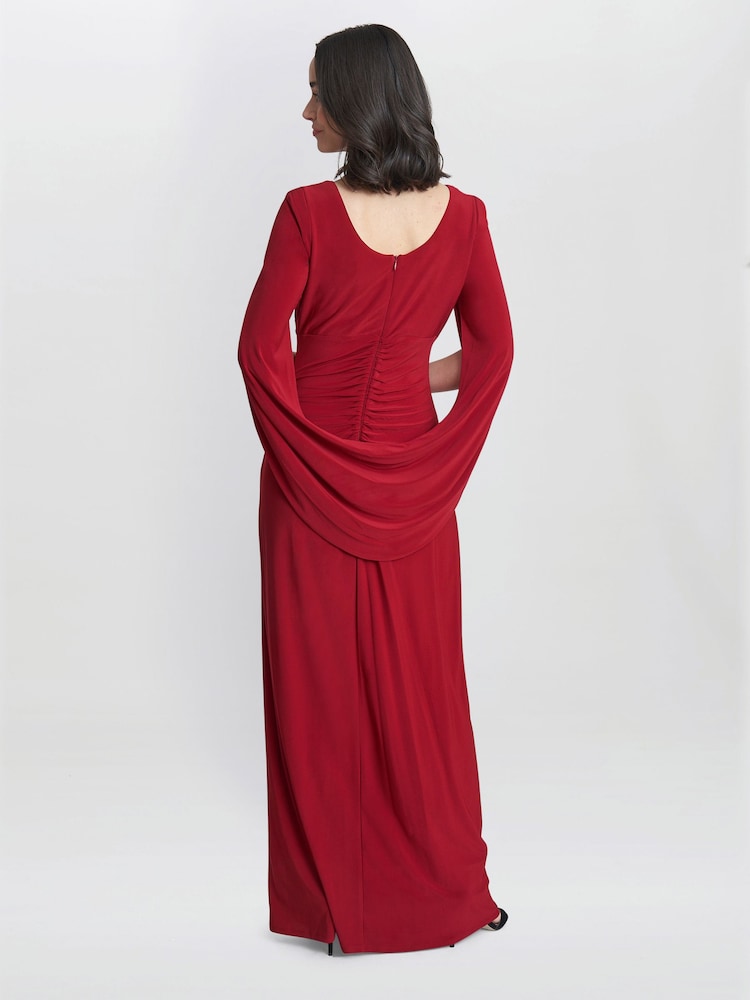 Gina Bacconi Red Jenna Draped Back Shoulder Maxi Dress - Image 2 of 5