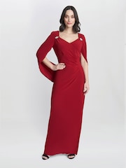 Gina Bacconi Red Jenna Draped Back Shoulder Maxi Dress - Image 3 of 5