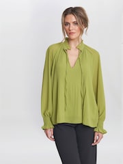 Gina Bacconi Delphine Pleat Frill Neck Blouse - Image 1 of 5