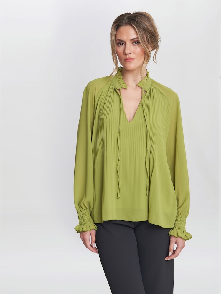 Gina Bacconi Delphine Pleat Frill Neck Blouse - Image 1 of 5 Gina Bacconi Delphine Pleat Frill Neck Blouse - Image 1 of 5