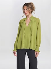 Gina Bacconi Delphine Pleat Frill Neck Blouse - Image 3 of 5