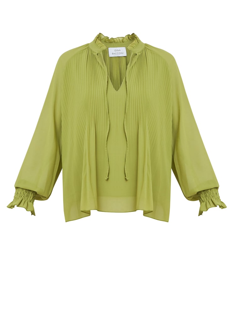 Gina Bacconi Delphine Pleat Frill Neck Blouse - Image 5 of 5