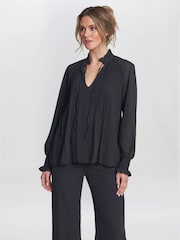 Gina Bacconi Delphine Pleat Frill Neck Blouse - Image 1 of 4