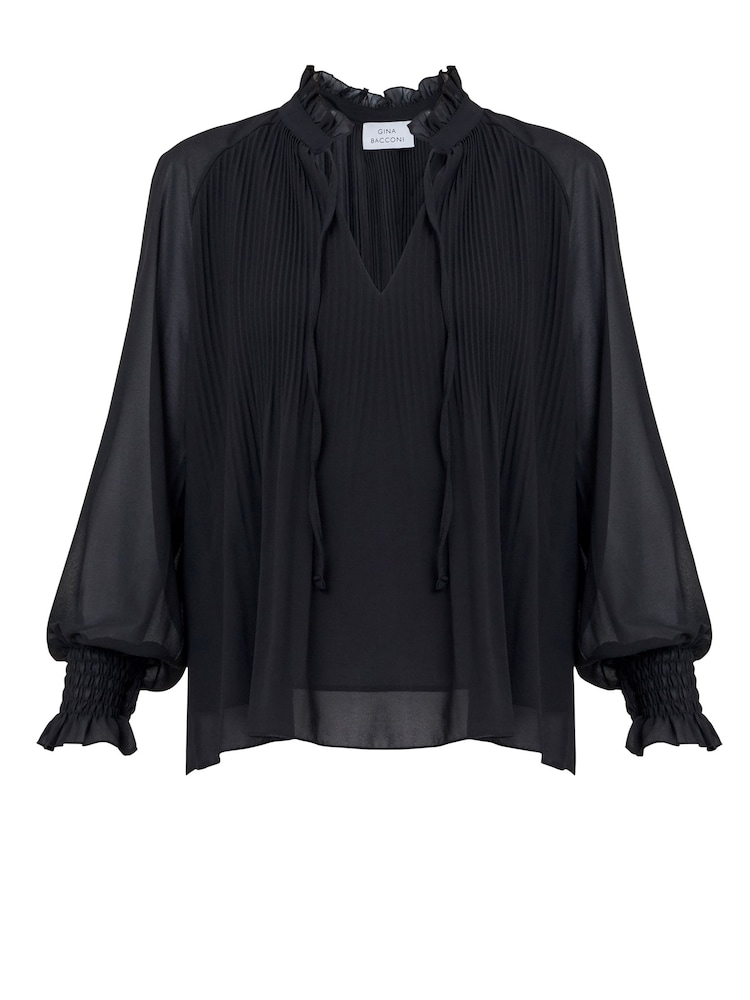 Gina Bacconi Delphine Pleat Frill Neck Blouse - Image 4 of 4