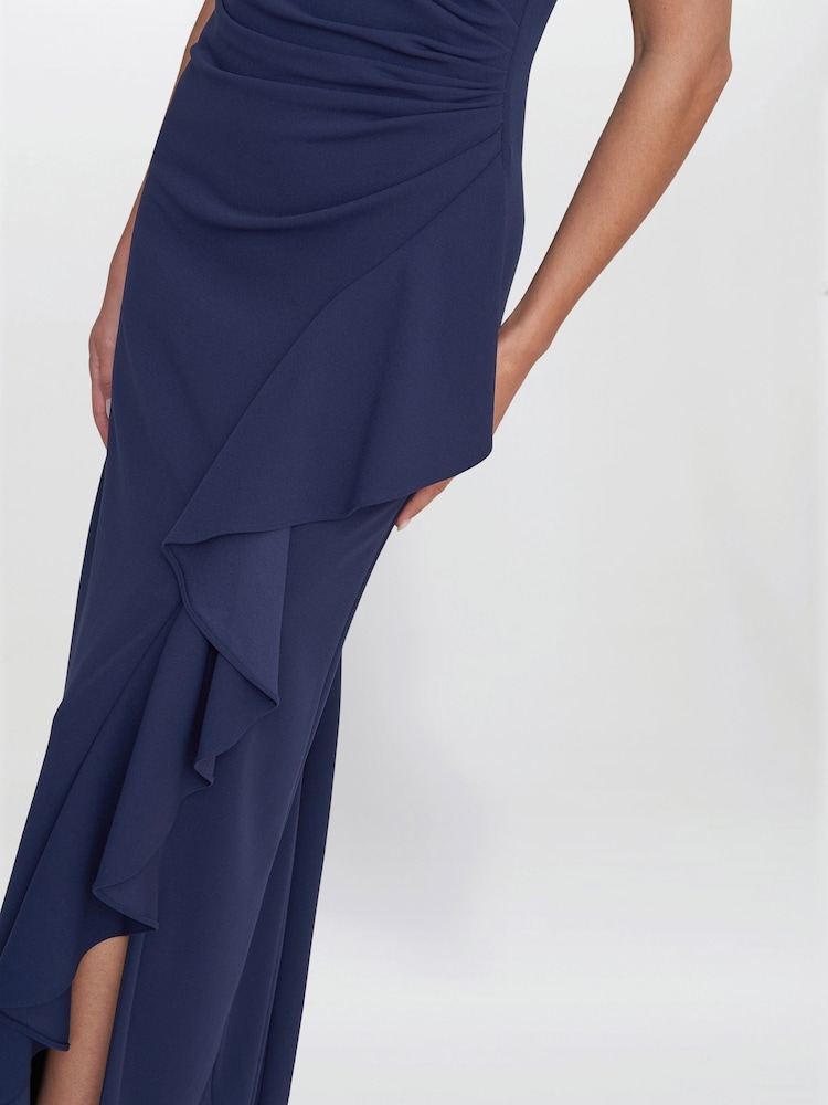 Gina Bacconi Blue Chelsea Sleeveless Maxi Dress With Ruffle Front