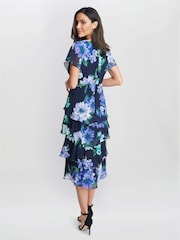 Gina Bacconi Blue Marie Midi Printed Tiered Dress - Image 2 of 5