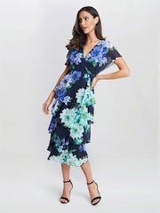 Gina Bacconi Blue Marie Midi Printed Tiered Dress - Image 3 of 5