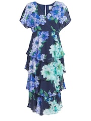 Gina Bacconi Blue Marie Midi Printed Tiered Dress - Image 5 of 5