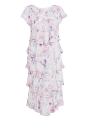 Gina Bacconi Purple Phoebe Midi Printed Tiered Dress With Shoulder Embellishment - Image 5 of 5