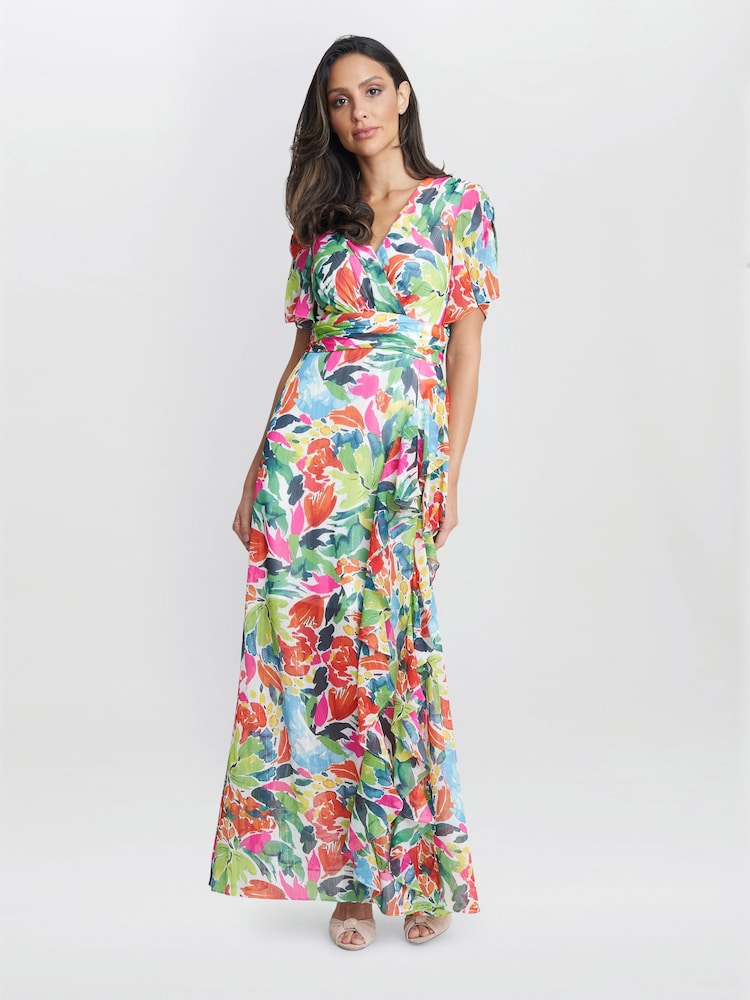 Gina Bacconi Multi Poppy Printed Maxi Tiered Dress - Image 1 of 5