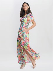 Gina Bacconi Multi Poppy Printed Maxi Tiered Dress - Image 4 of 5