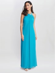 Gina Bacconi Blue Pamela Halter Neck Maxi Dress With Beaded Neckline - Image 1 of 6