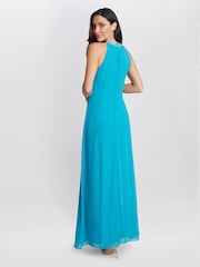 Gina Bacconi Blue Pamela Halter Neck Maxi Dress With Beaded Neckline - Image 2 of 6