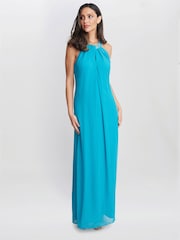 Gina Bacconi Blue Pamela Halter Neck Maxi Dress With Beaded Neckline - Image 5 of 6