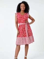 Roman Red Ditsy Floral Frill Dress - Image 1 of 5