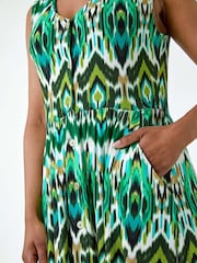 Roman Green Print Button Stretch Midi Dress - Image 5 of 5