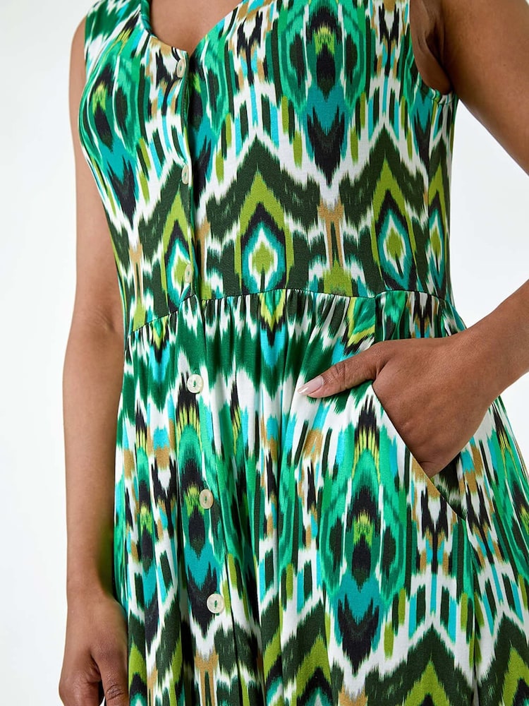 Roman Print Button Stretch Midi Dress - Imagen 5 de 5 Roman Print Button Stretch Midi Dress - Imagen 5 de 5