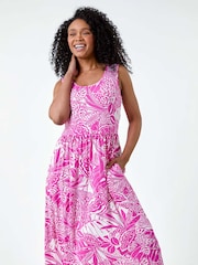 Roman Pink Tropical Stretch Jersey Pocket Dress - Image 4 of 5