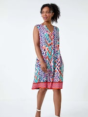 Roman Blue Aztec Pleat Front Pocket Dress - Image 1 of 5