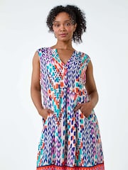 Roman Blue Aztec Pleat Front Pocket Dress - Image 2 of 5