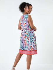 Roman Blue Aztec Pleat Front Pocket Dress - Image 3 of 5